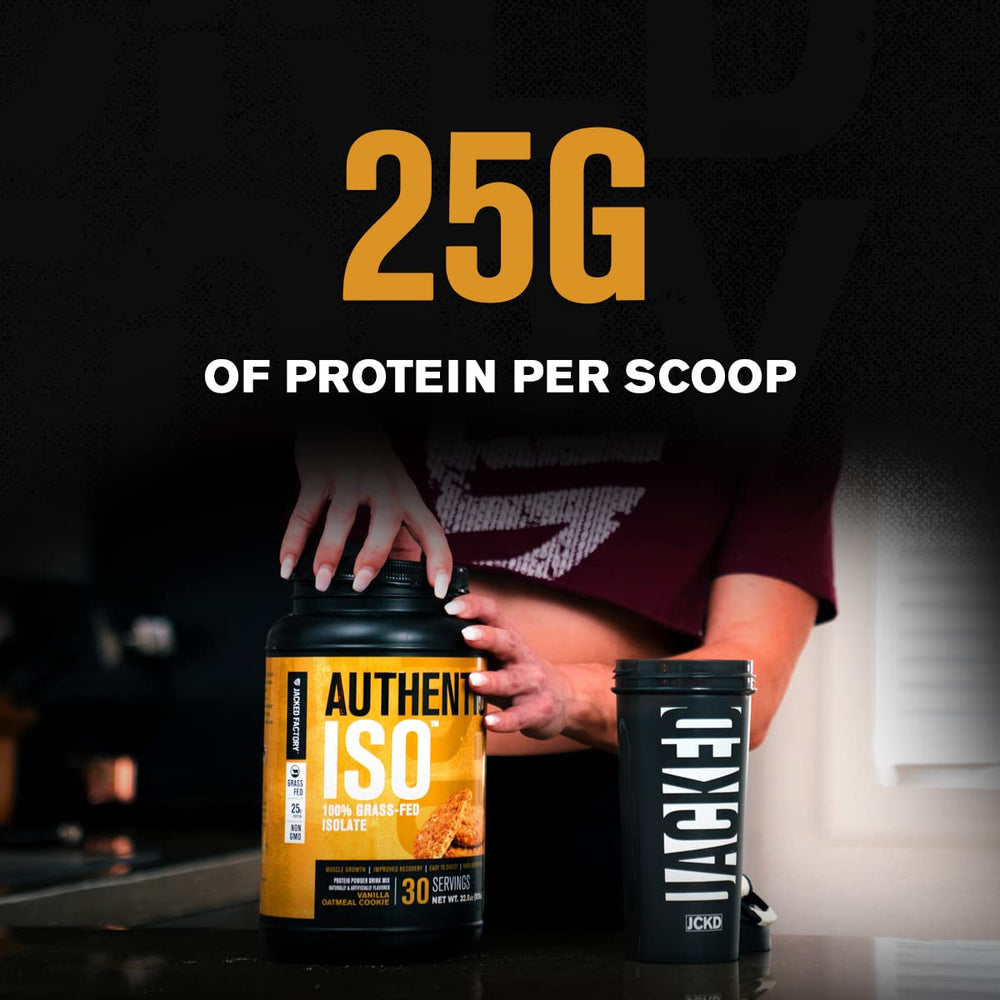Chocolate Peanut Butter Authentic ISO shake poured into glass for quick protein.