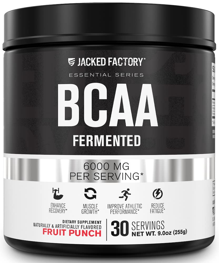 Jacked Factory BCAA fermented tub front, supports post-workout recovery.