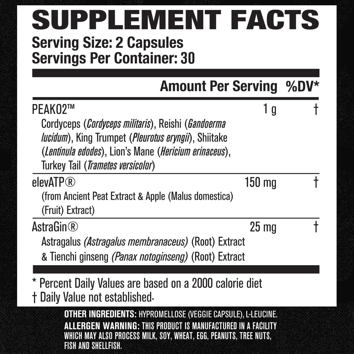 Close-up of Build-XT ingredients area on the label