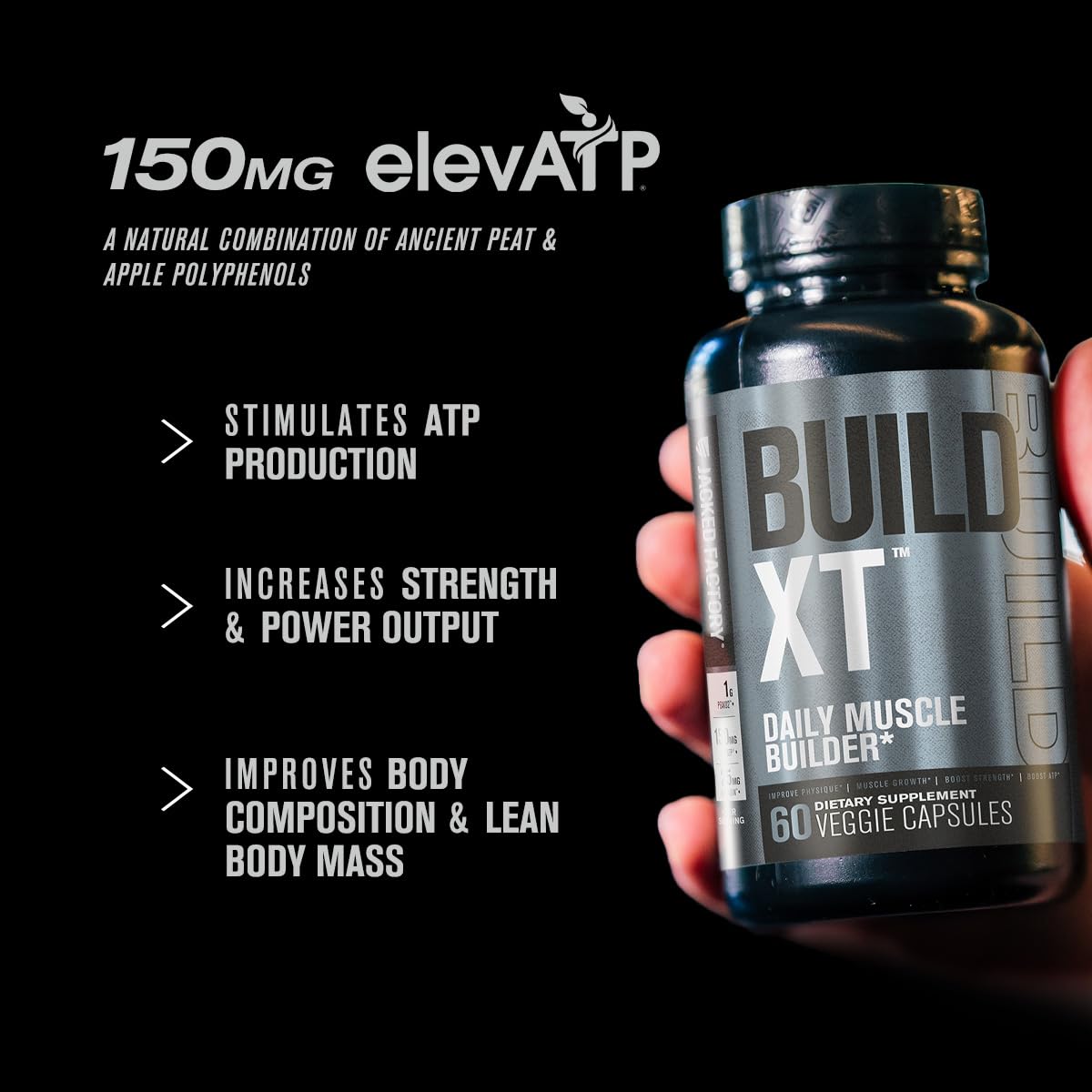 Front label of Build-XT showing Peak02, ElevATP, Astragin