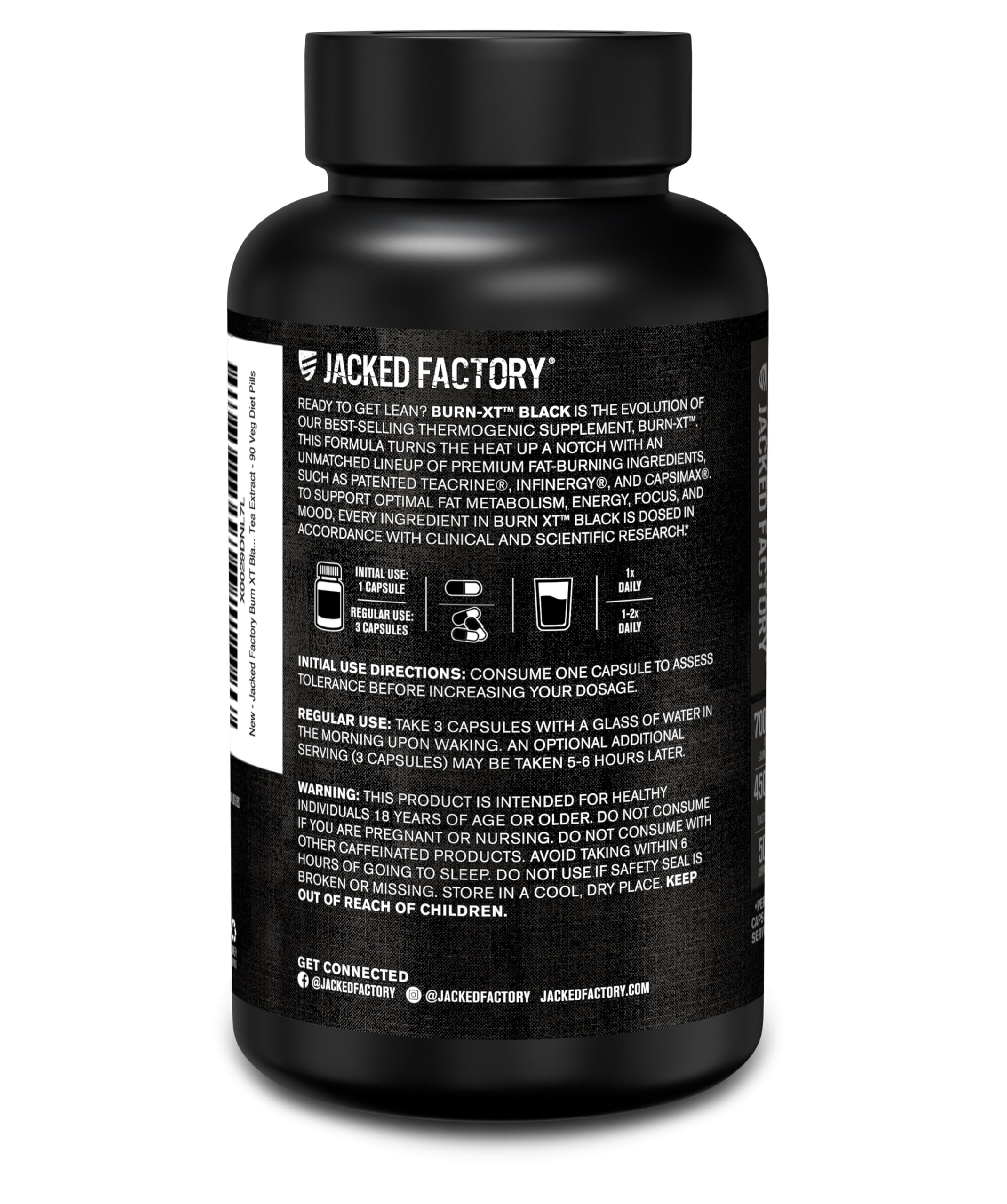 Jacked Factory Burn-XT Black green tea extract signals metabolic support.