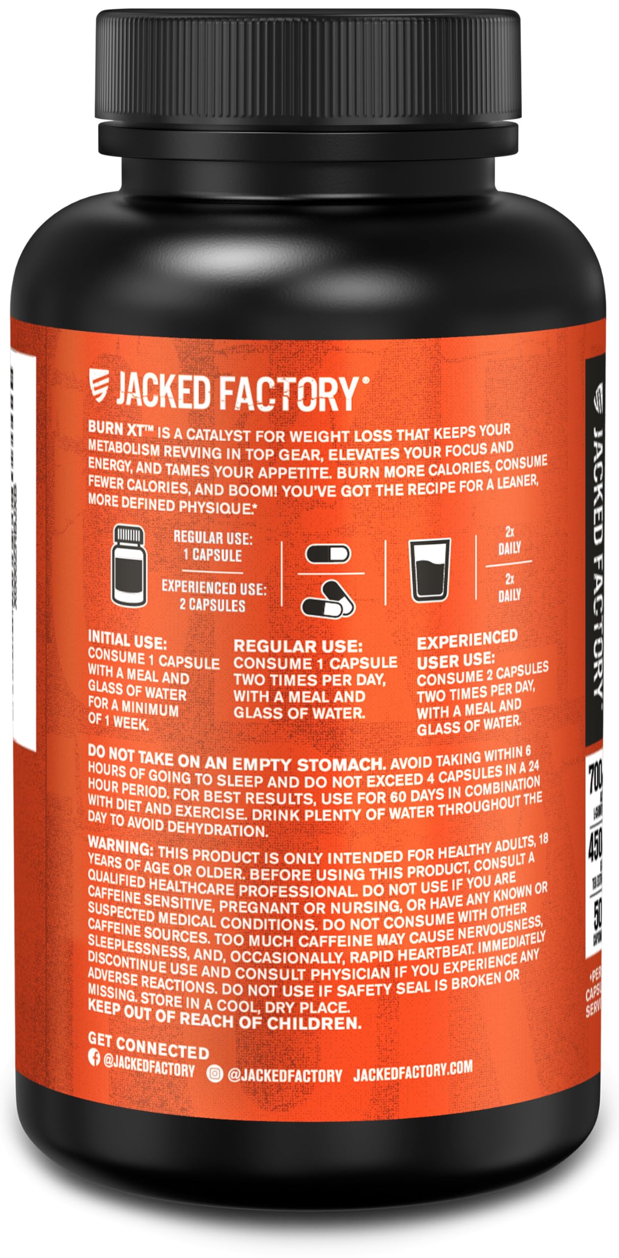 Jacked Factory Burn-XT bottle with bold branding for quick shopping.