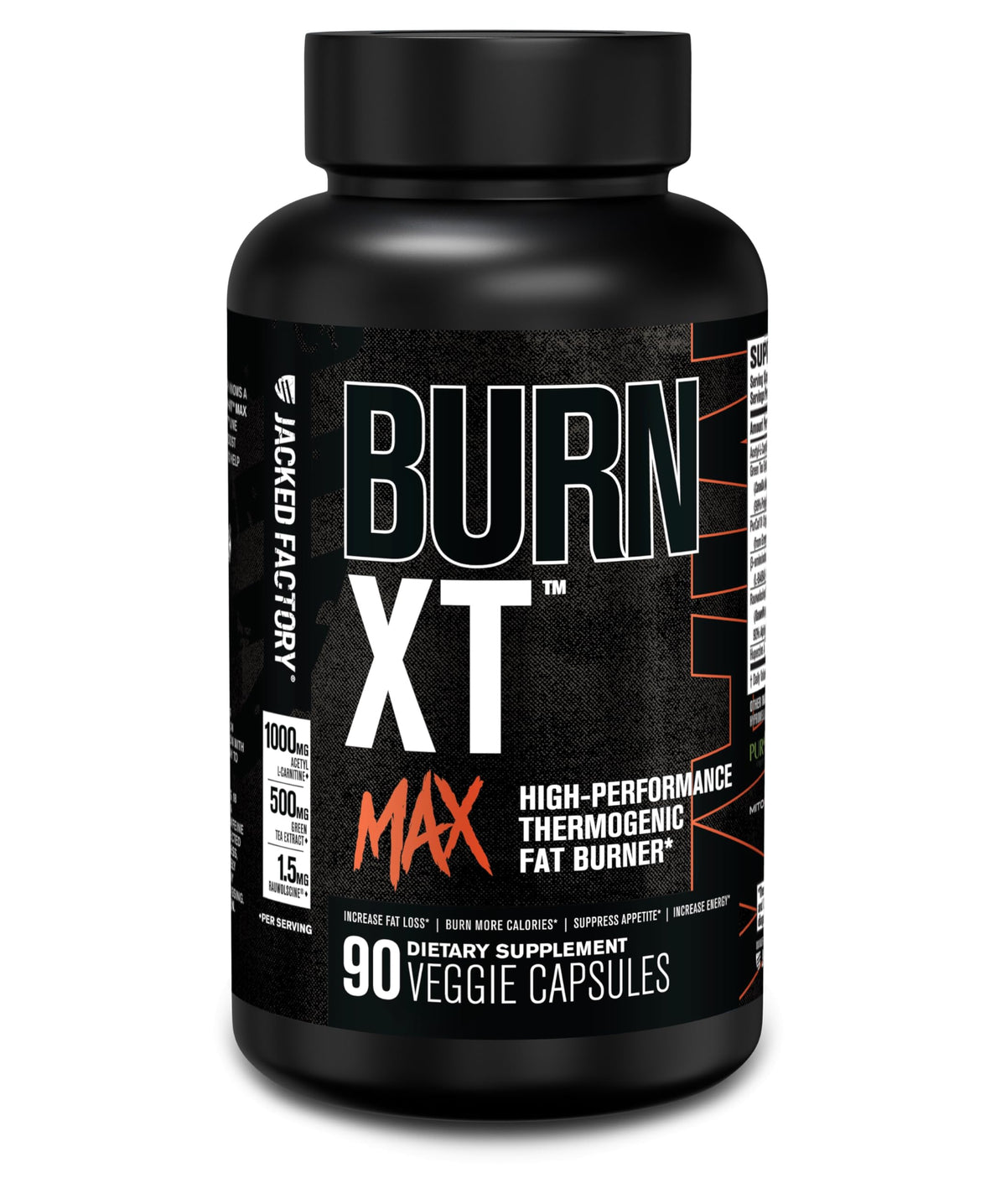 Jacked Factory Burn-XT Max bottle front showing clean energy design