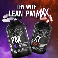 Burn-XT Max label details emphasize PurCaf caffeine and MitoBurn ingredients