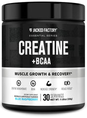 Jacked Factory Creatine + BCAAs blue raspberry bottle supports post-workout recovery potential