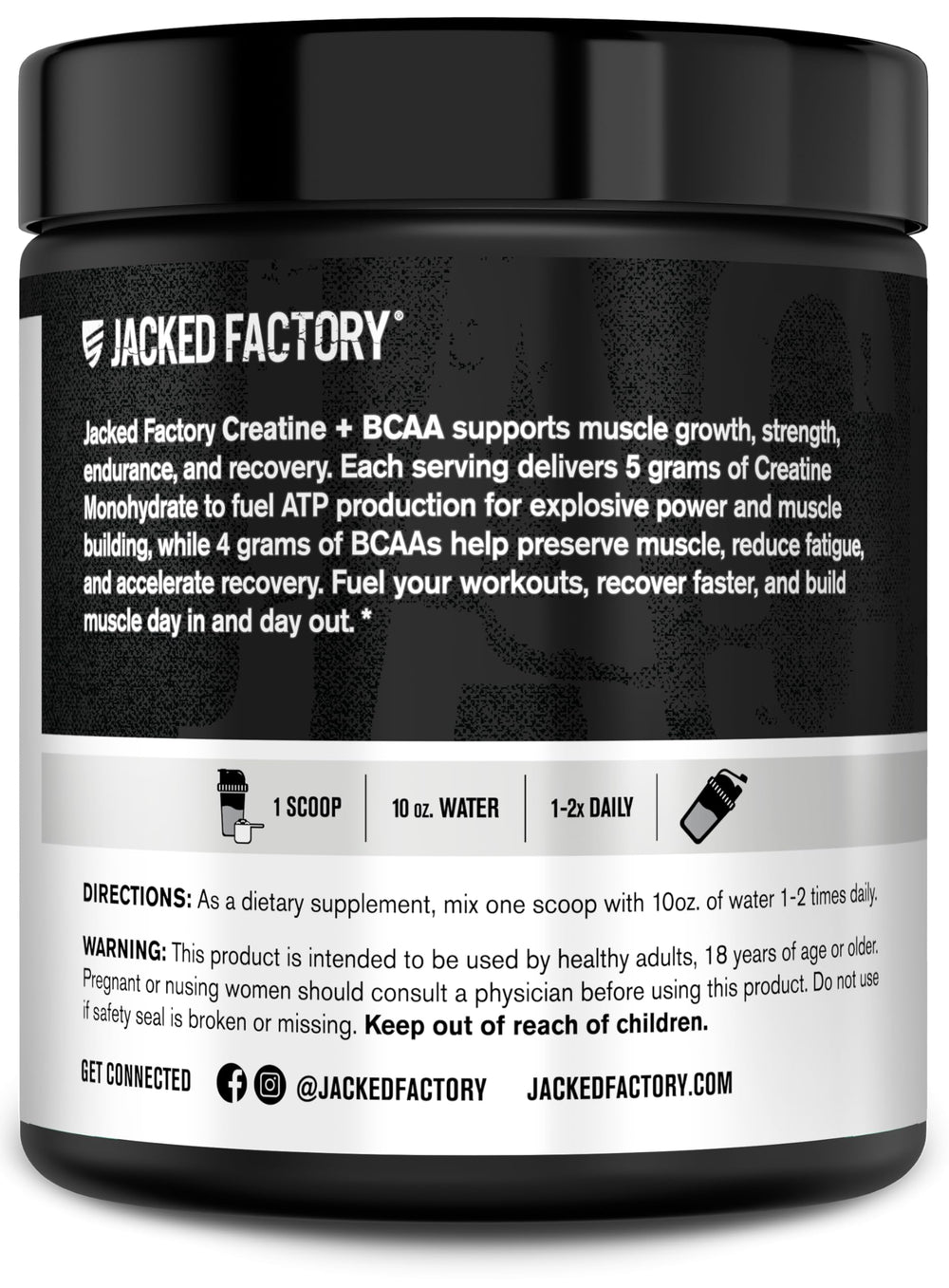 Jacked Factory Creatine + BCAAs ingredients chart highlighting fermented BCAAs