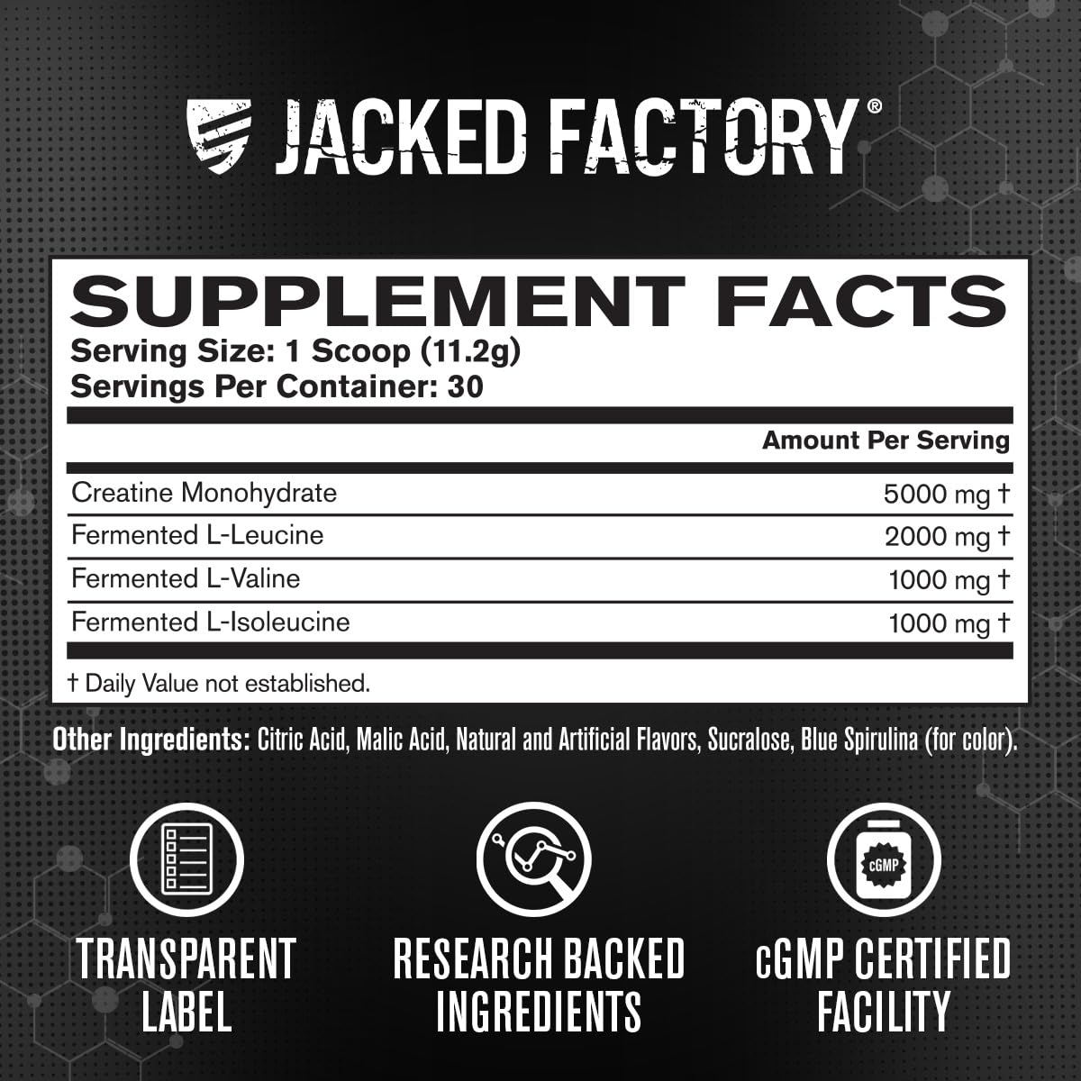 Jacked Factory Creatine + BCAAs powder in glass shows mixability