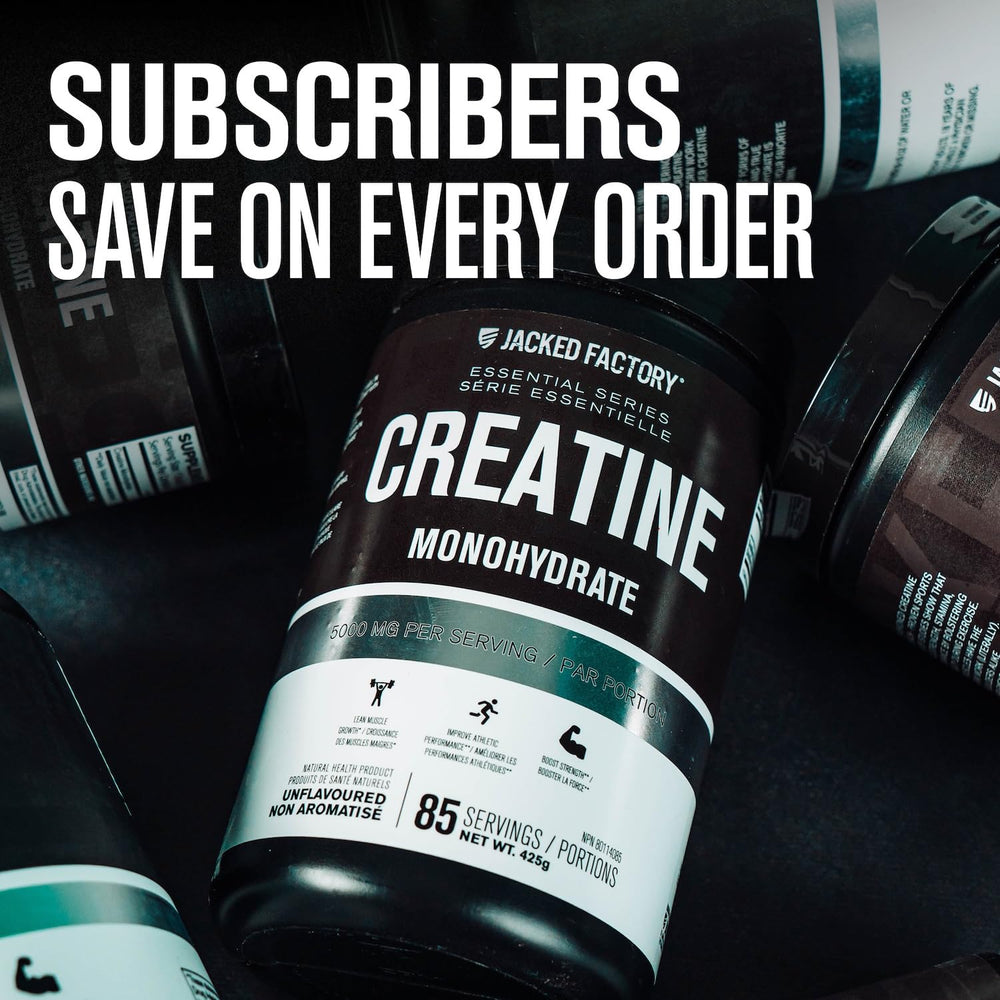 5 g dose shown with Jacked Factory tub of creatine monohydrate.