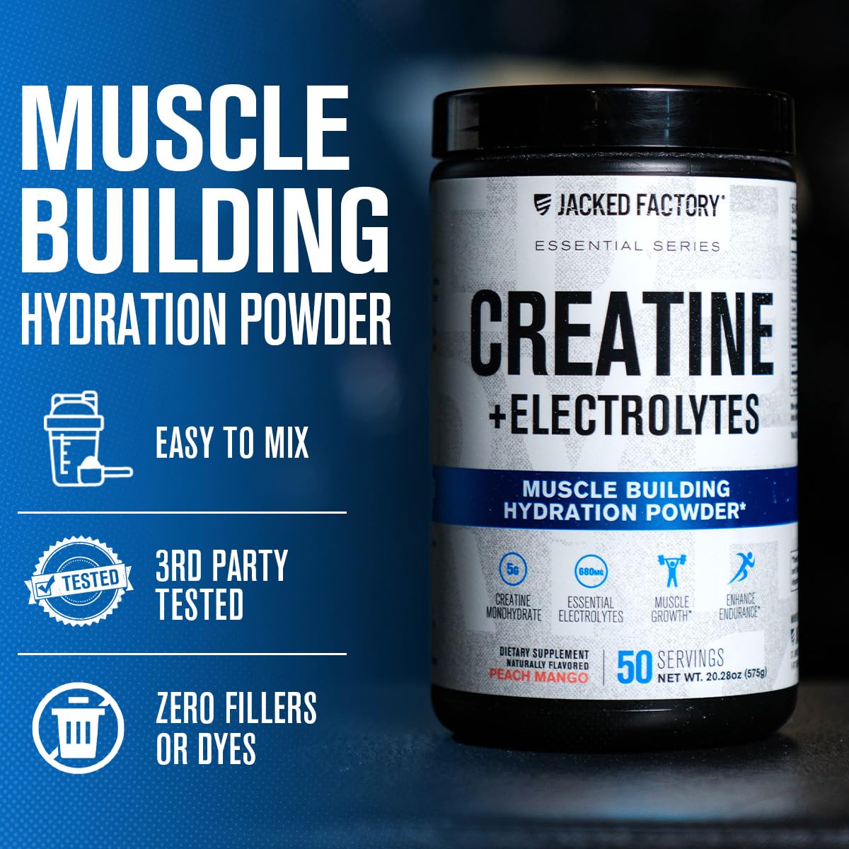 Jacked Factory measuring scoop for precise creatine electrolyte dosing.