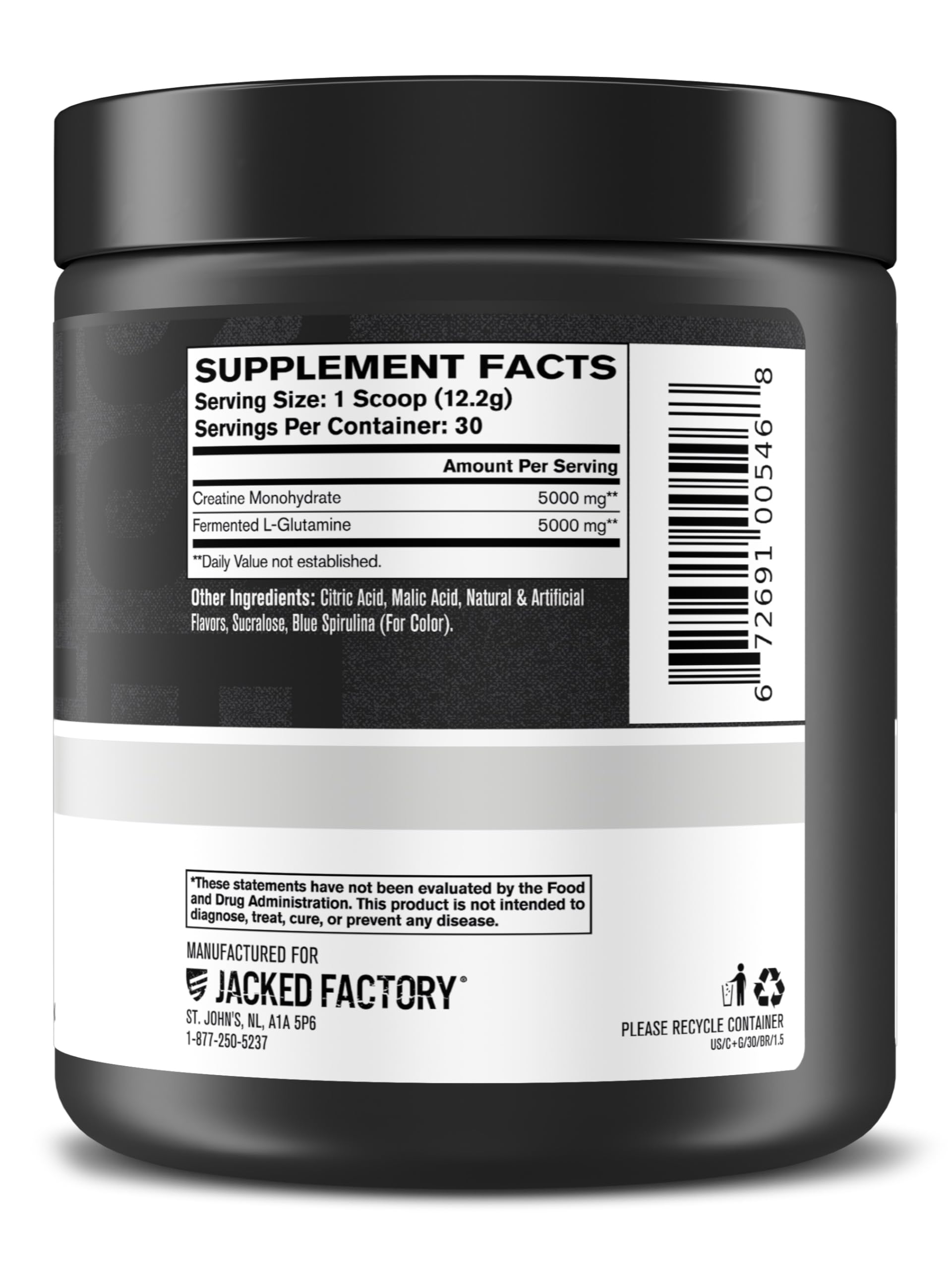 Jacked Factory Creatine and Glutamine nutrition facts underline a clean formula.