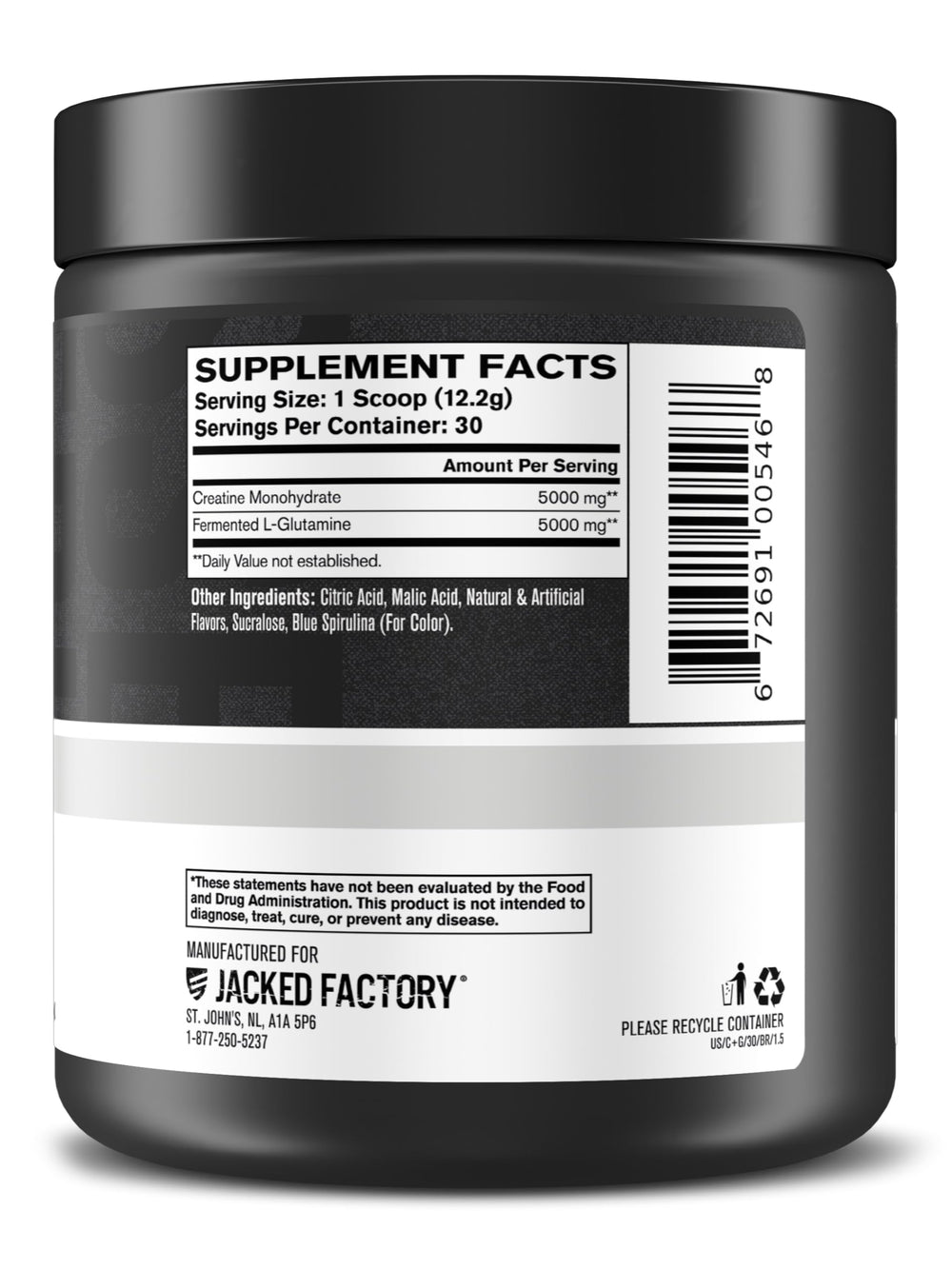 Jacked Factory Creatine and Glutamine nutrition facts underline a clean formula.