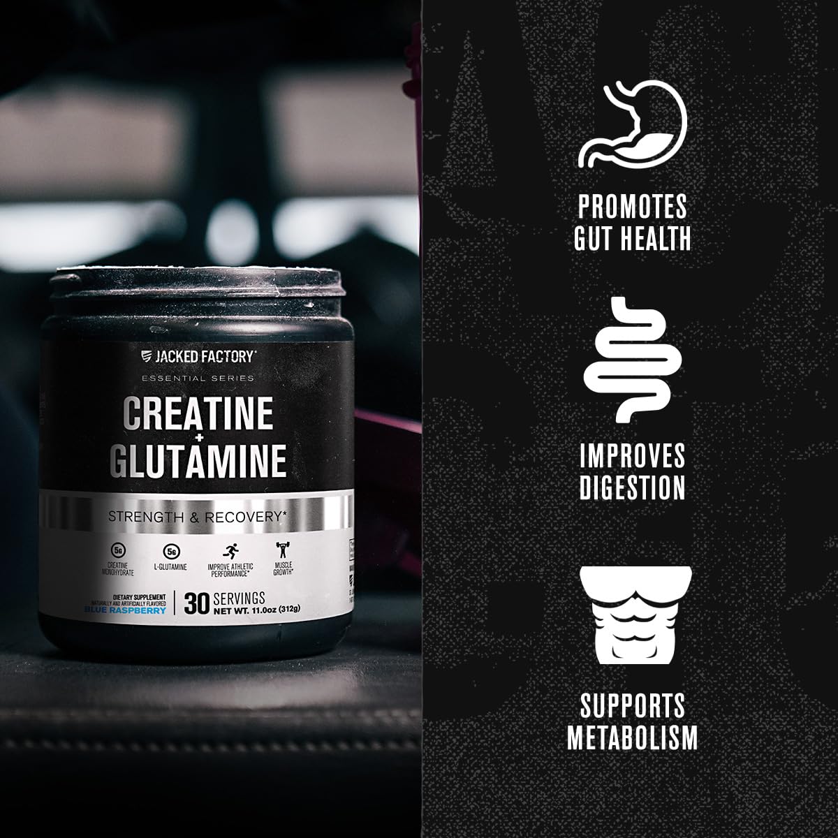 Jacked Factory Creatine and Glutamine pour action suggests smooth post-workout shakes.