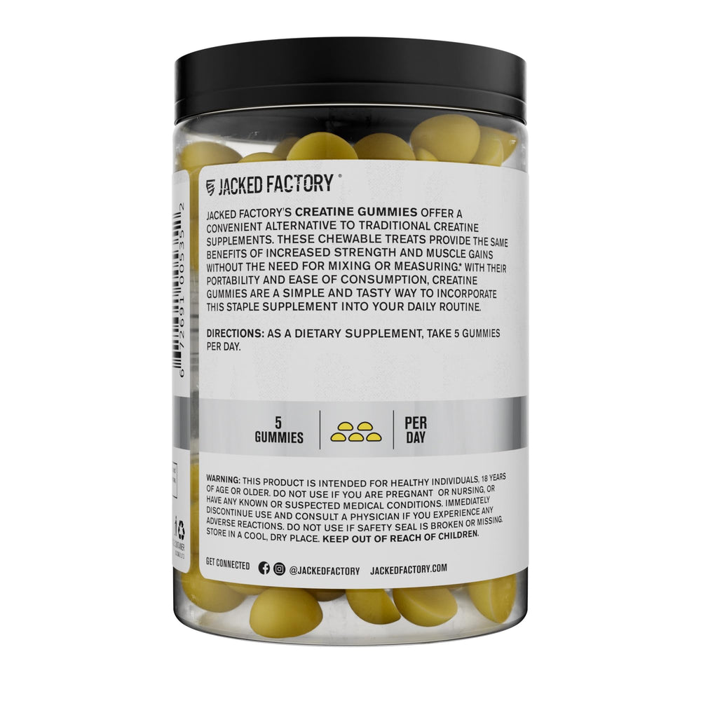 Jacked Factory Creatine Gummies serving idea with protein shake or pre-workout