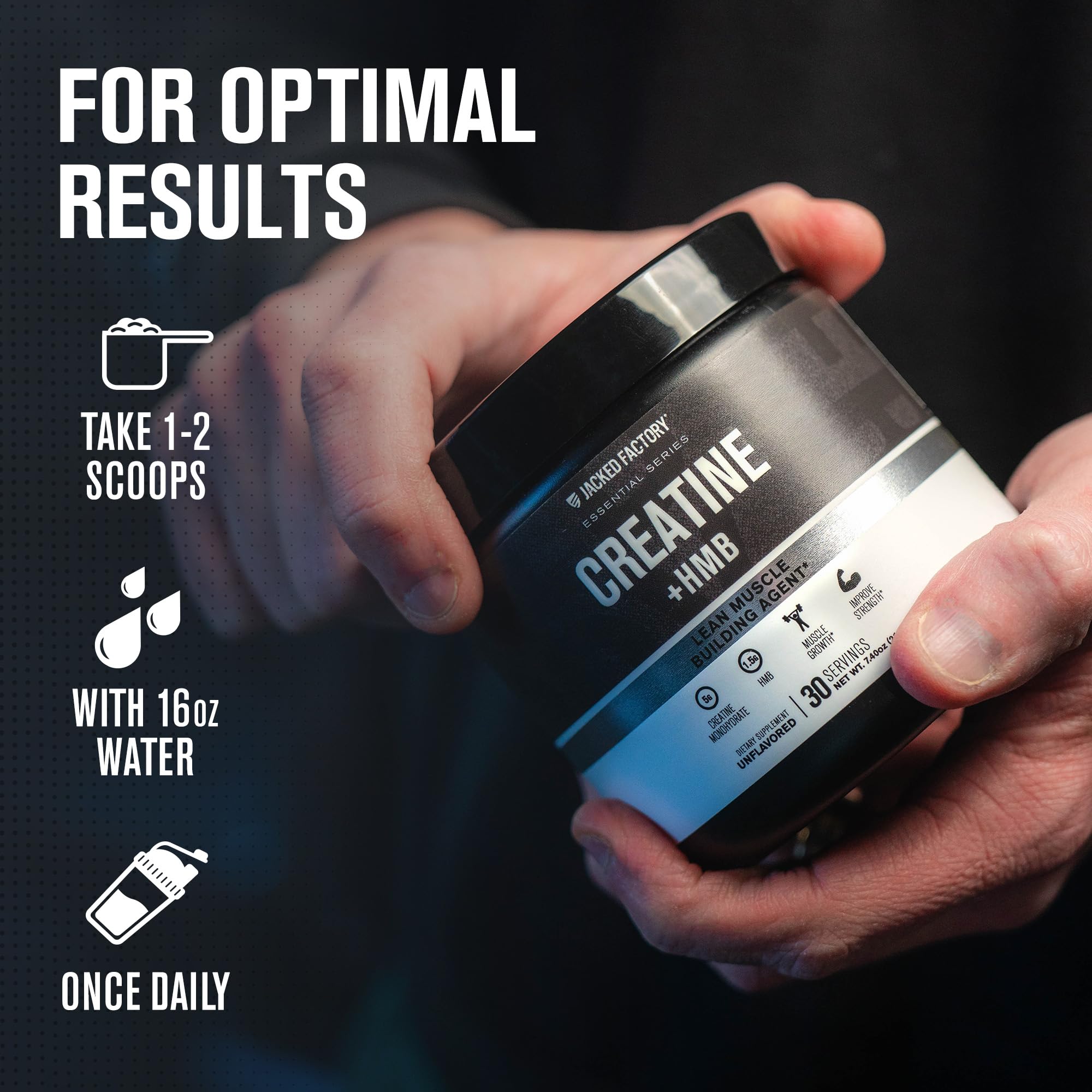 Jacked Factory Creatine HMB powder athlete lift—supports strength during intense sessions.