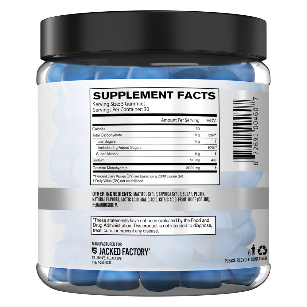 Jacked Factory Creatine Monohydrate Gummies dispensing scene emphasizes portion control.