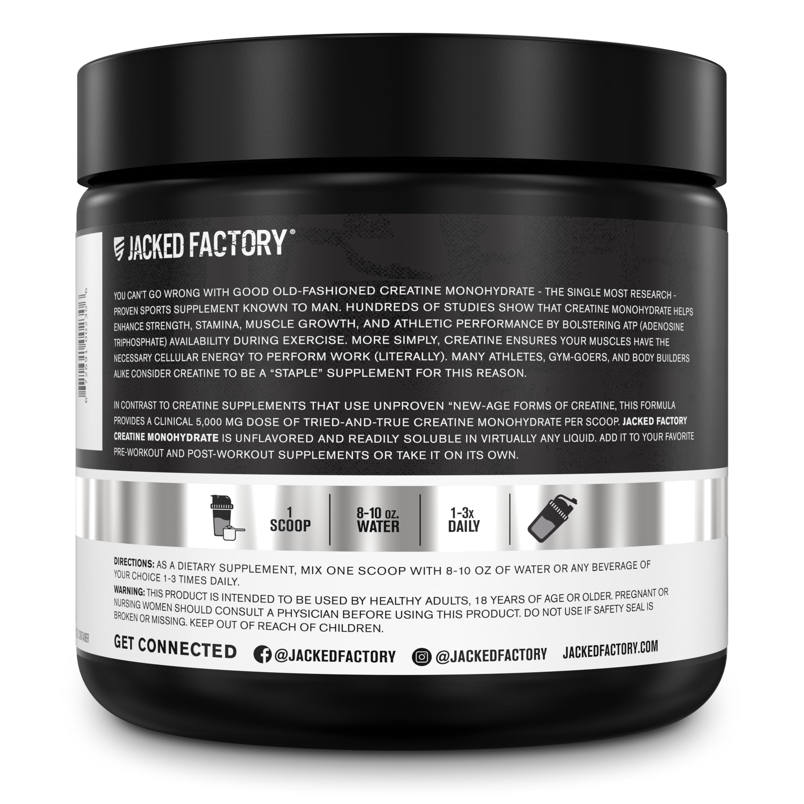 Jacked Factory 30-serving bottle shown for month-long training routine.