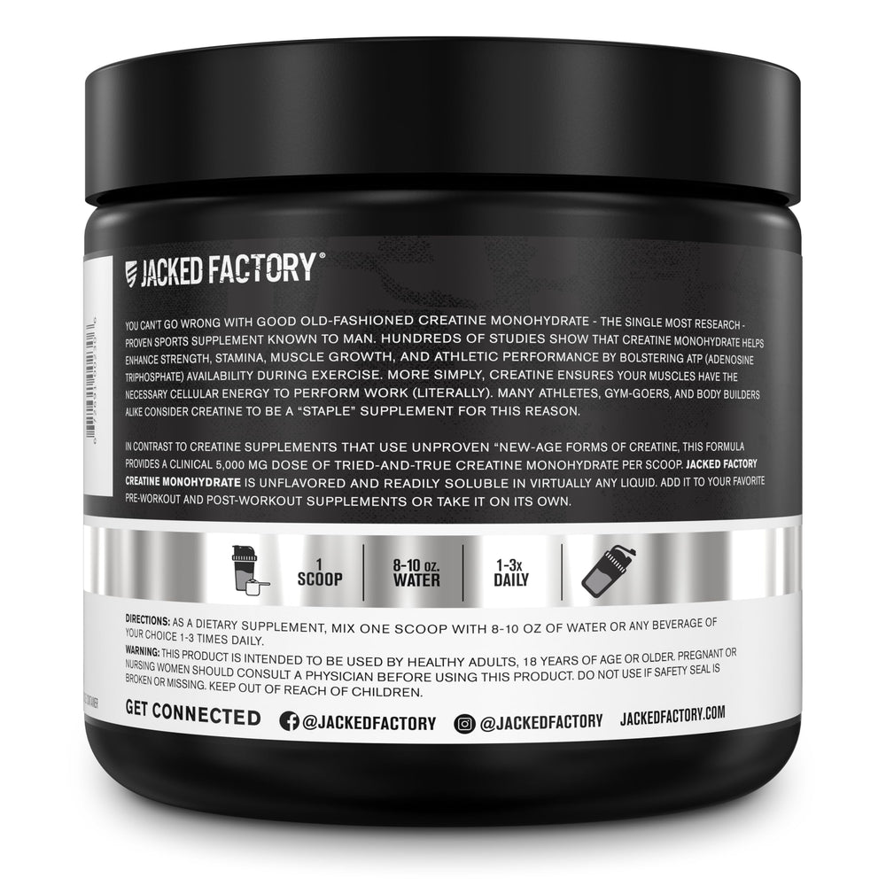 Jacked Factory 30-serving bottle shown for month-long training routine.