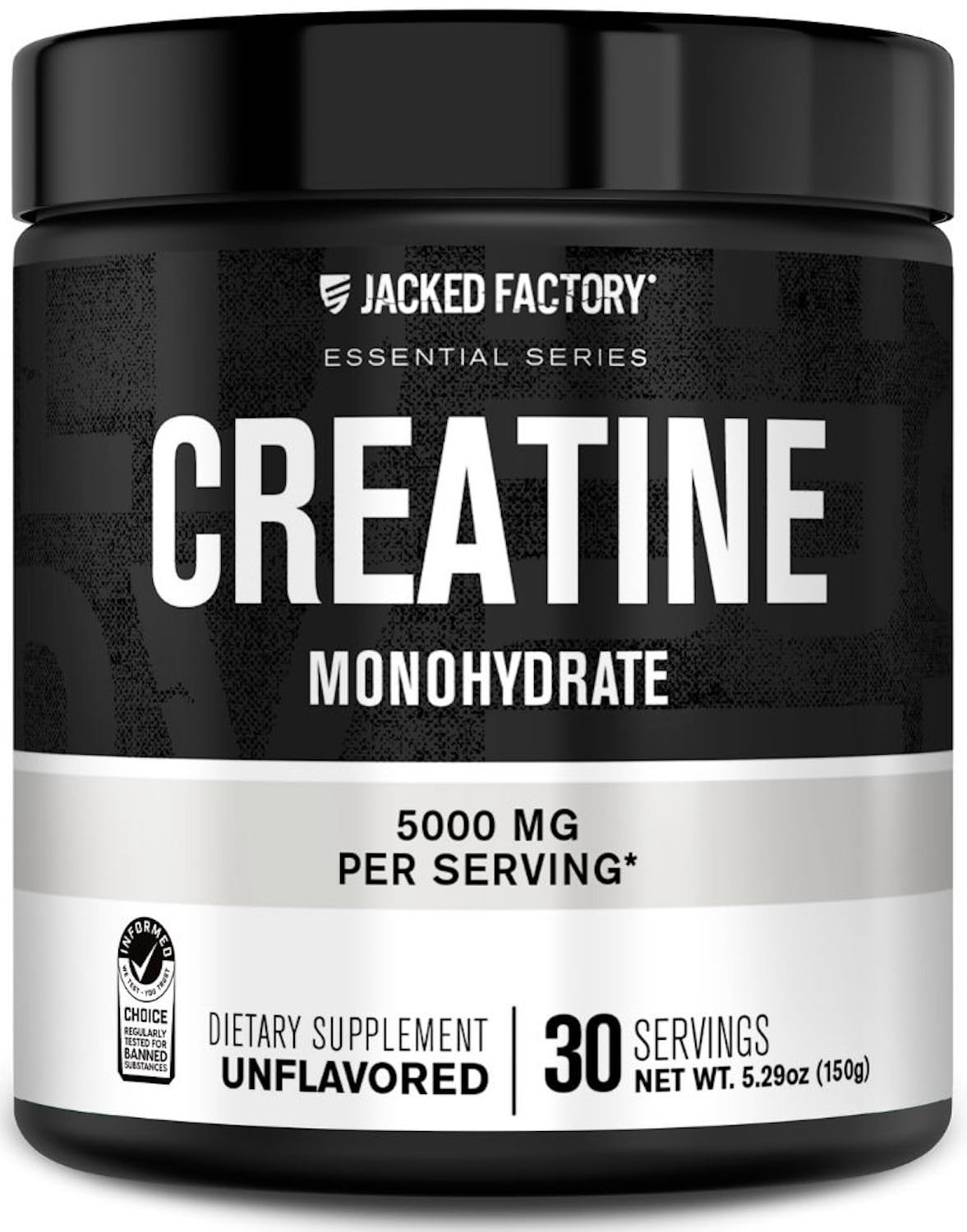 Jacked Factory Creatine Monohydrate powder with scoop for daily performance use.