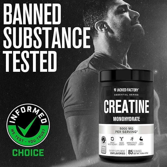 Scoop of Jacked Factory creatine monohydrate powder for convenient dosing