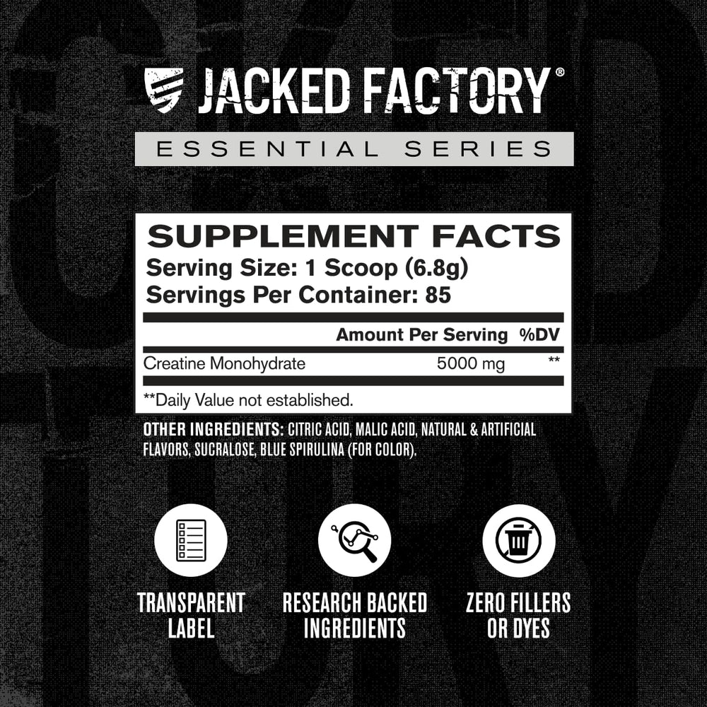 Jacked Factory Creatine Monohydrate third-party tested for purity and quality