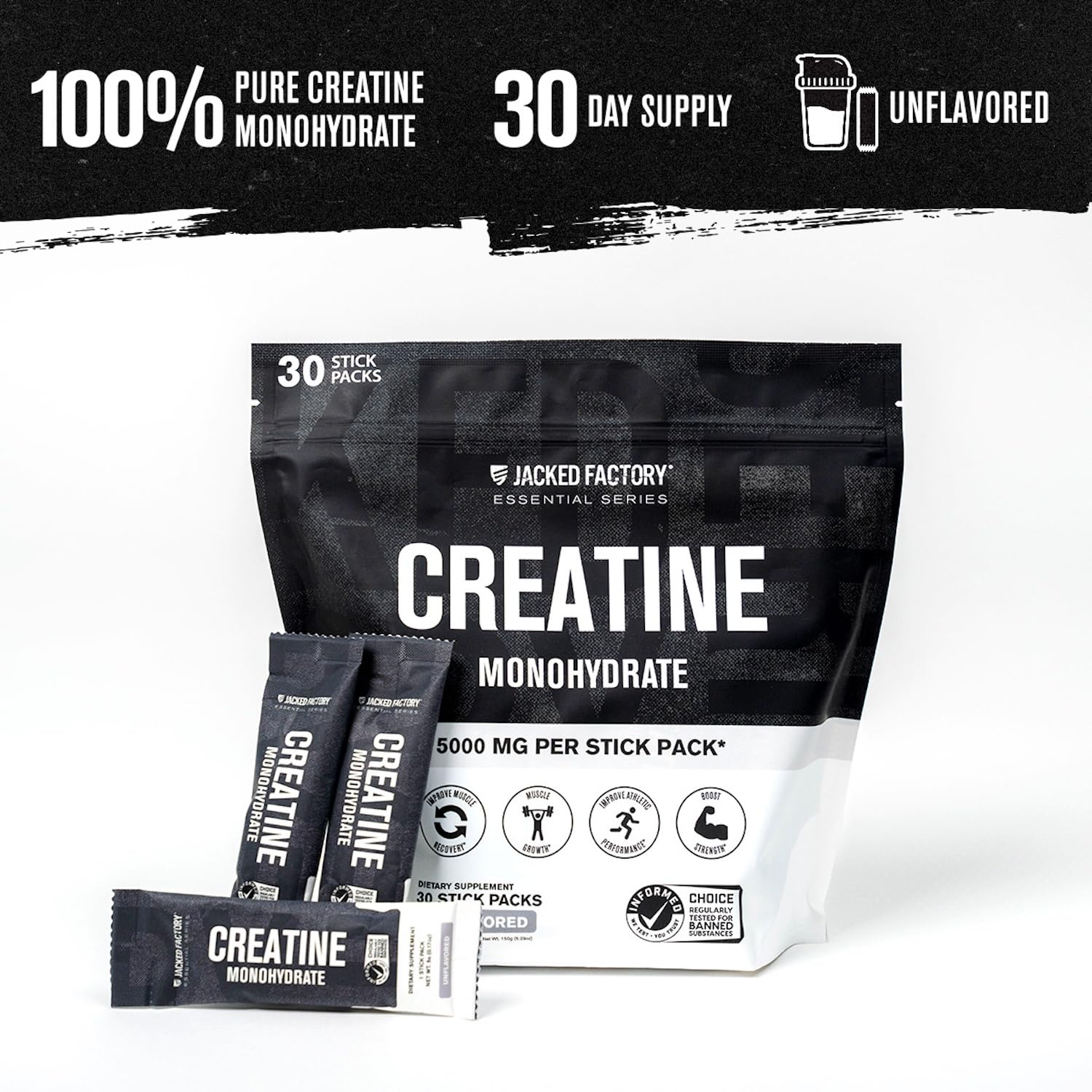 Jacked Factory Creatine Stick Pack unwrapped for on-the-go use