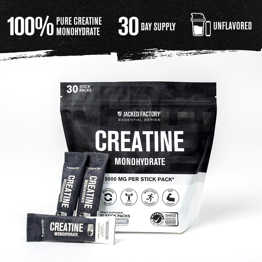 Jacked Factory Creatine Stick Pack unwrapped for on-the-go use