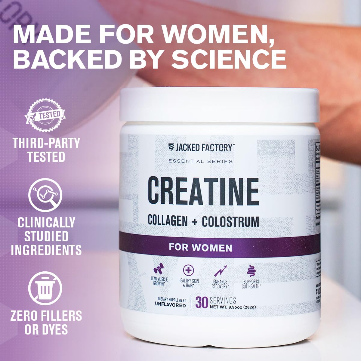 Jacked Factory Creatine for Women scoop dispensing for daily use