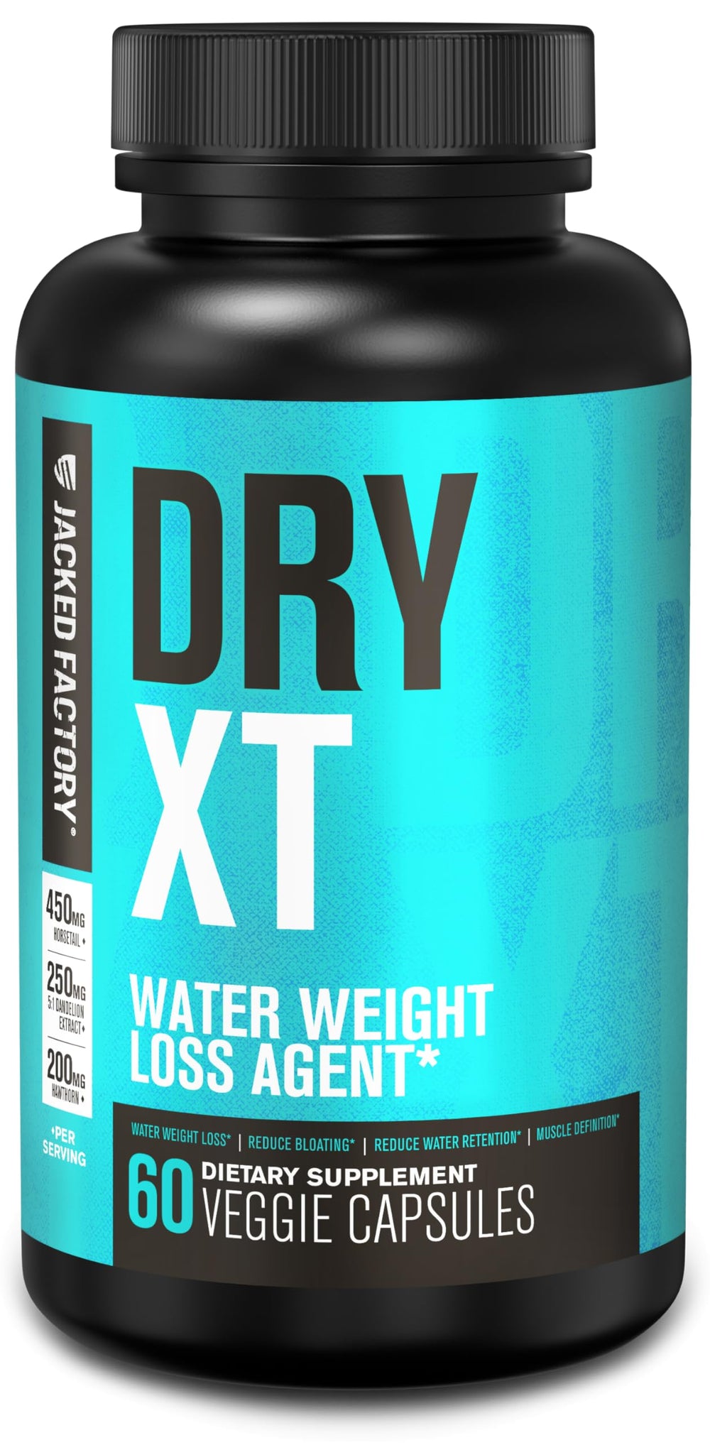 Jacked Factory Dry-XT diuretic bottle with pills may support water balance