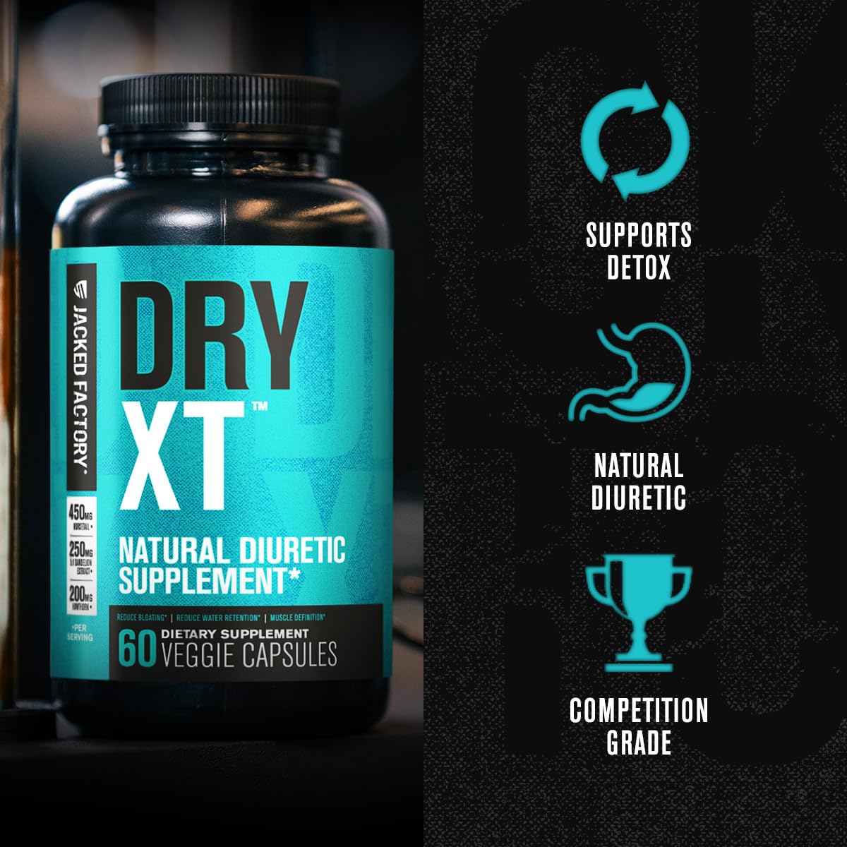 Dry-XT label close-up highlighting stimulant-free formula