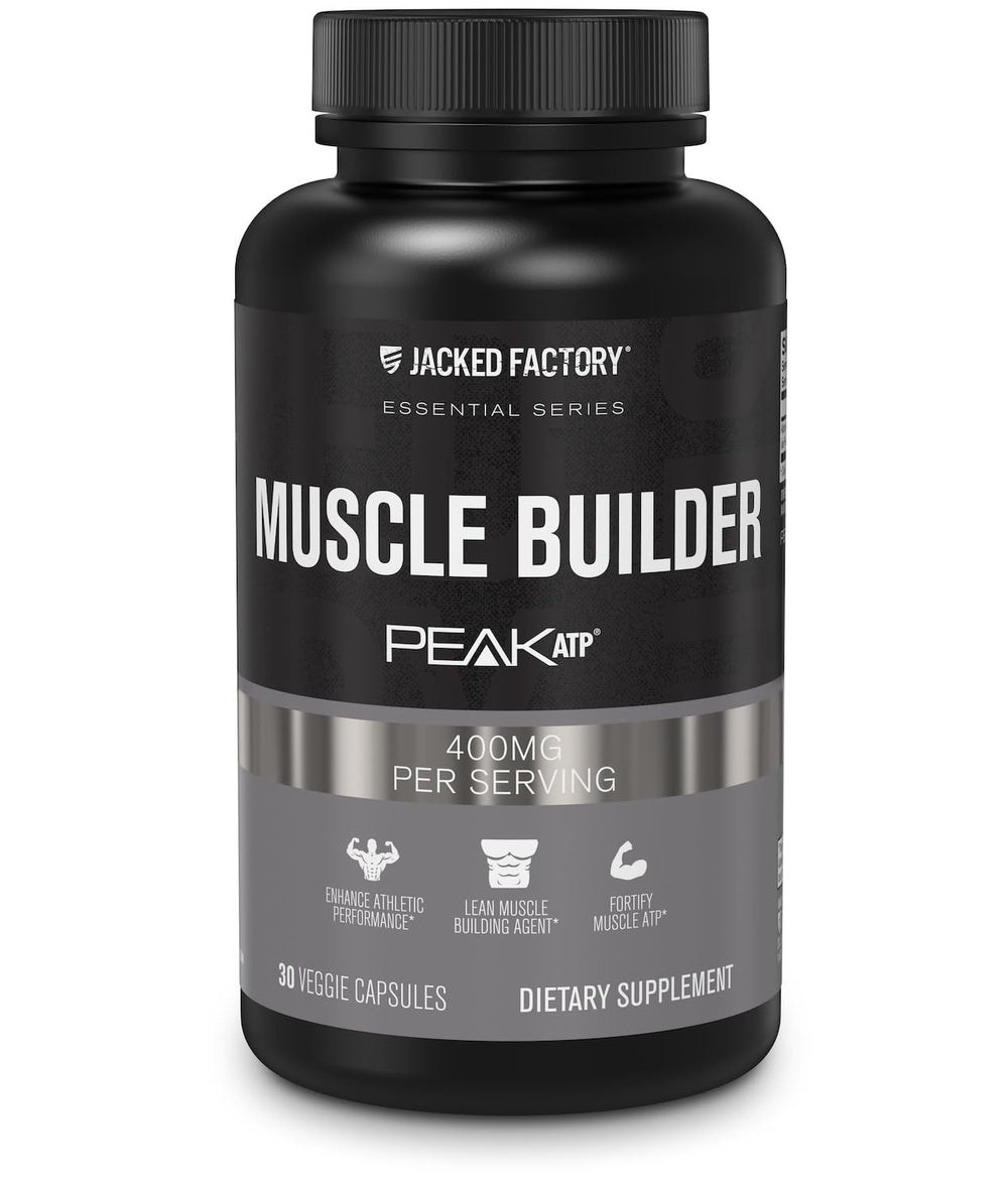 Jacked Factory Essentials Muscle Builder bottle with Peak ATP supports workout energy