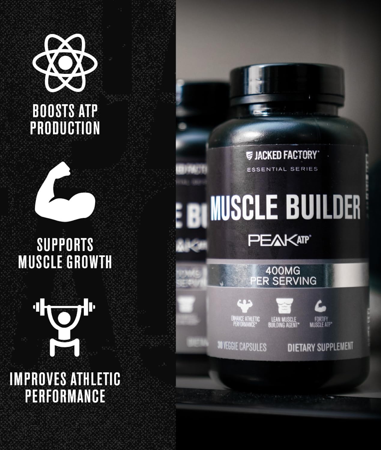 Jacked Factory Essentials Muscle Builder scoop included for convenient dosing