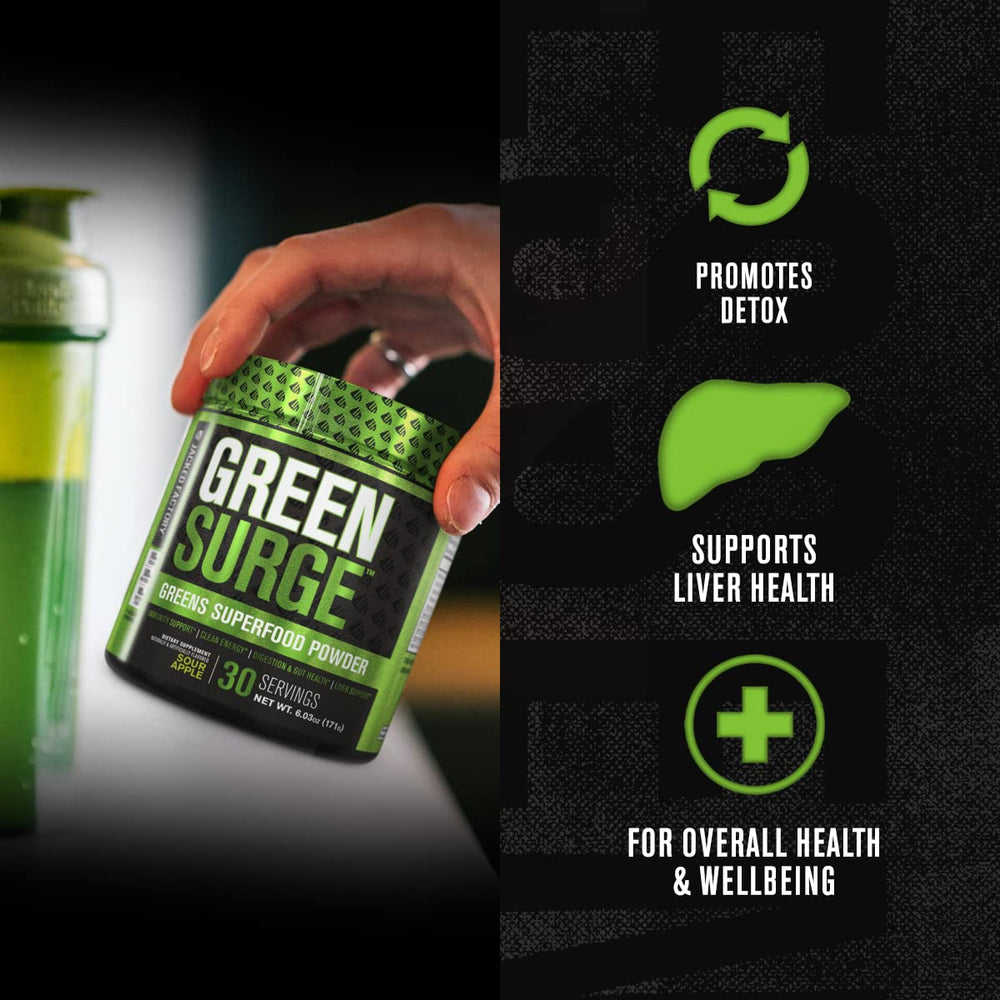 Jacked Factory Green Surge bottle front label highlights keto-friendly greens.