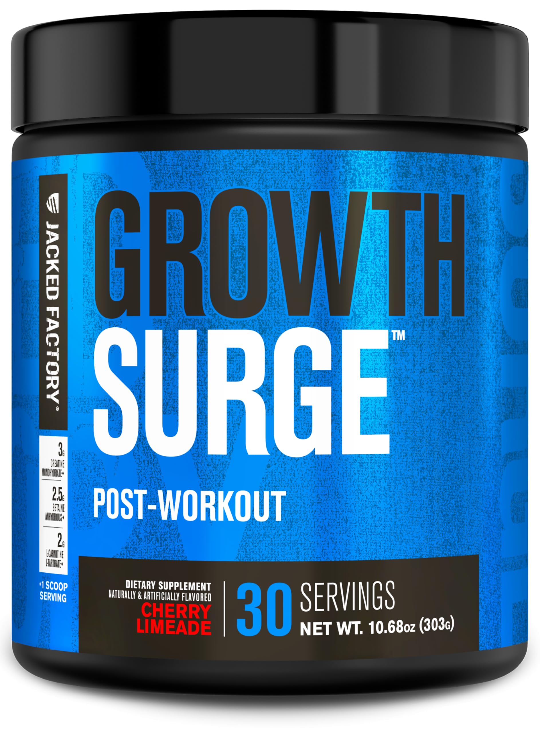 Jacked Factory Growth Surge cherry limeade bottle ready for post-workout recovery.