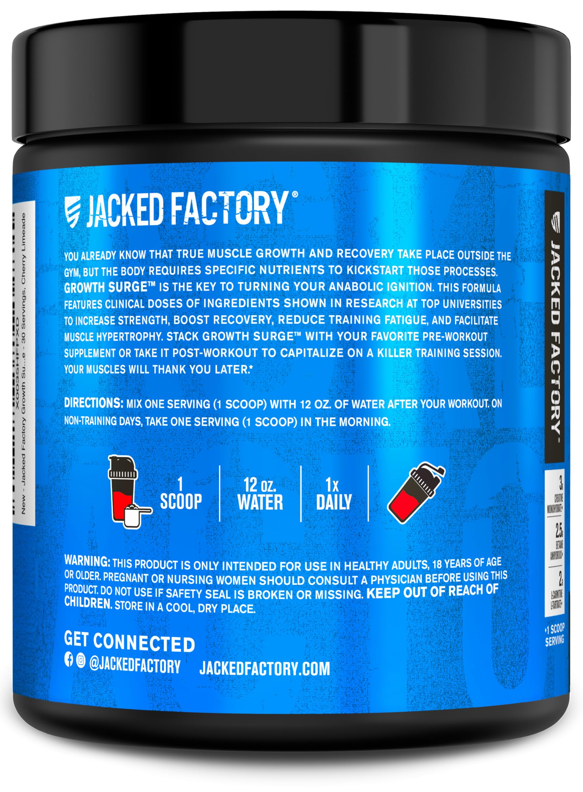 Jacked Factory Growth Surge cherry limeade powder being mixed in tumbler.