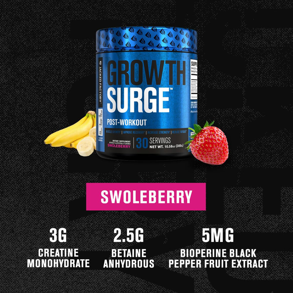 Scoop of Growth Surge being dispensed, ready for post-workout use.
