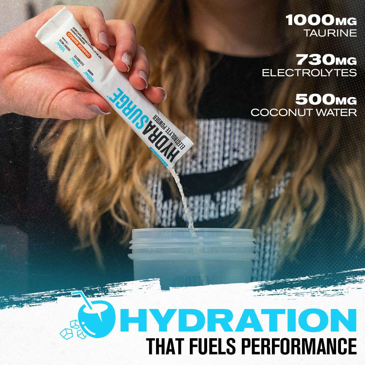 Jacked Factory Hydrasurge powder poured into water for quick hydration