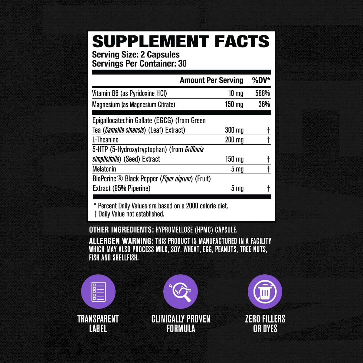 Close-up of Lean PM ingredients list showing natural, stimulant-free formula.