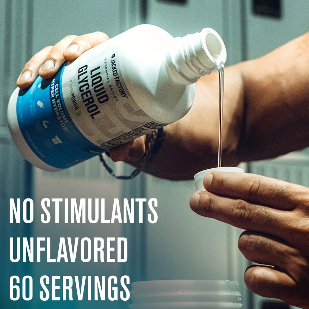 Jacked Factory Liquid Glycerol mixing scene for versatile pre-workout stacking.