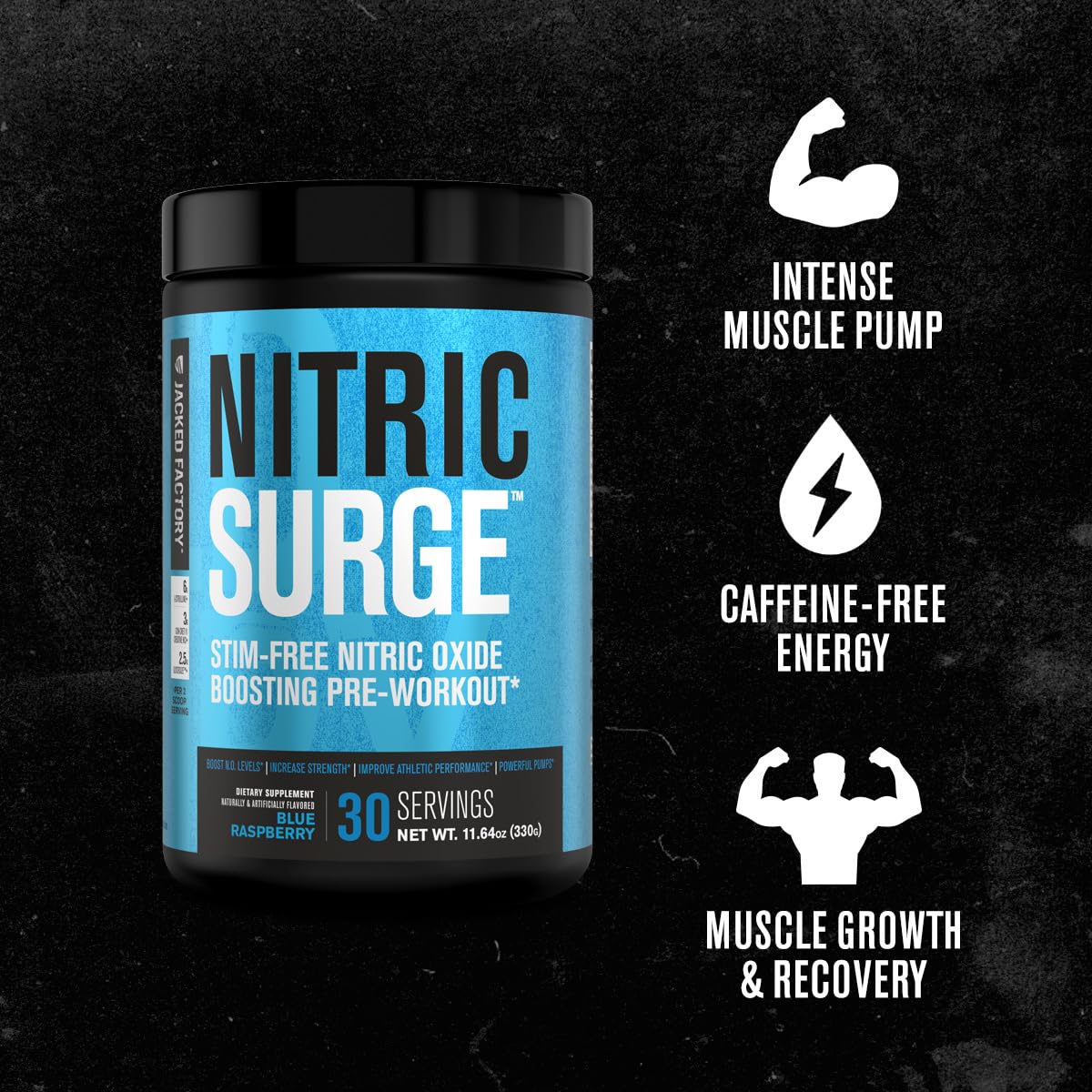 Nitric Surge pineapple mango flavor splash conveys refreshing, stimulant-free workout support.
