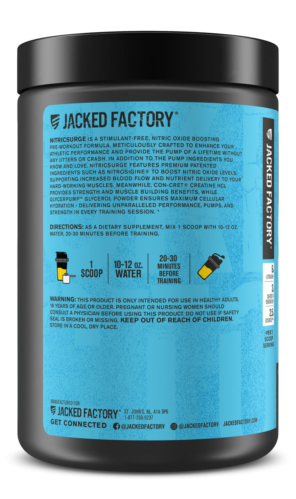Jacked Factory Nitric Surge packaging box displays full label with flavor and servings.