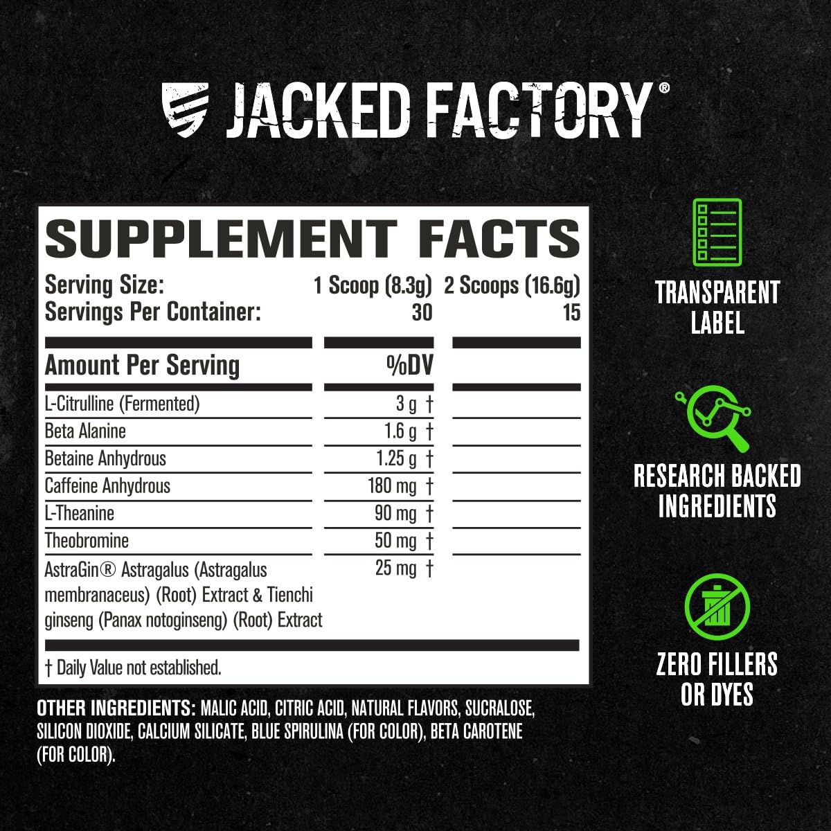 Jacked Factory Nitrosurge back label emphasizes science-backed ingredients.