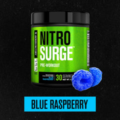 Jacked Factory Nitrosurge blue raspberry bottle front showing clean branding