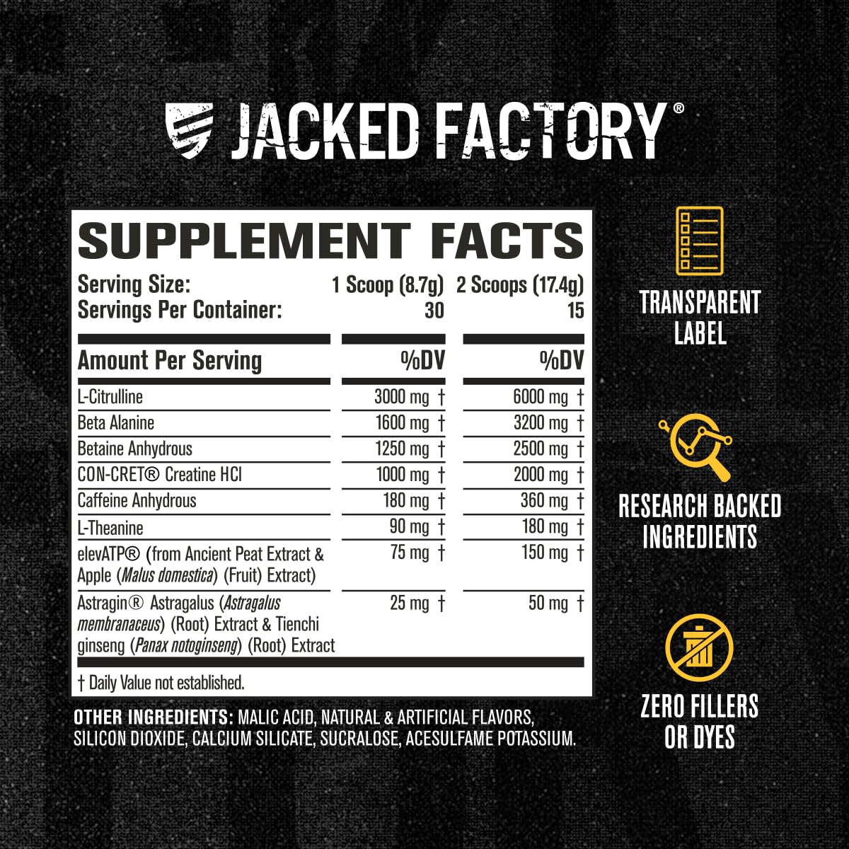 Con-Cret creatine ingredient label on Nitrosurge Build packaging.
