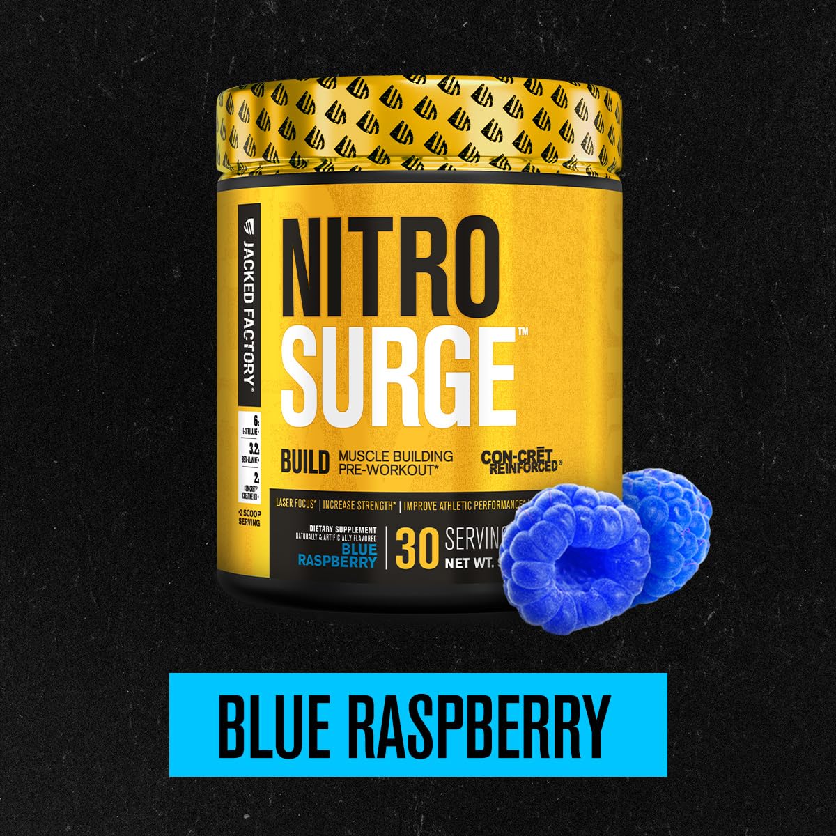 Nitrosurge Build ingredients scoop featuring Con-Cret Creatine HCl and ElevATP.