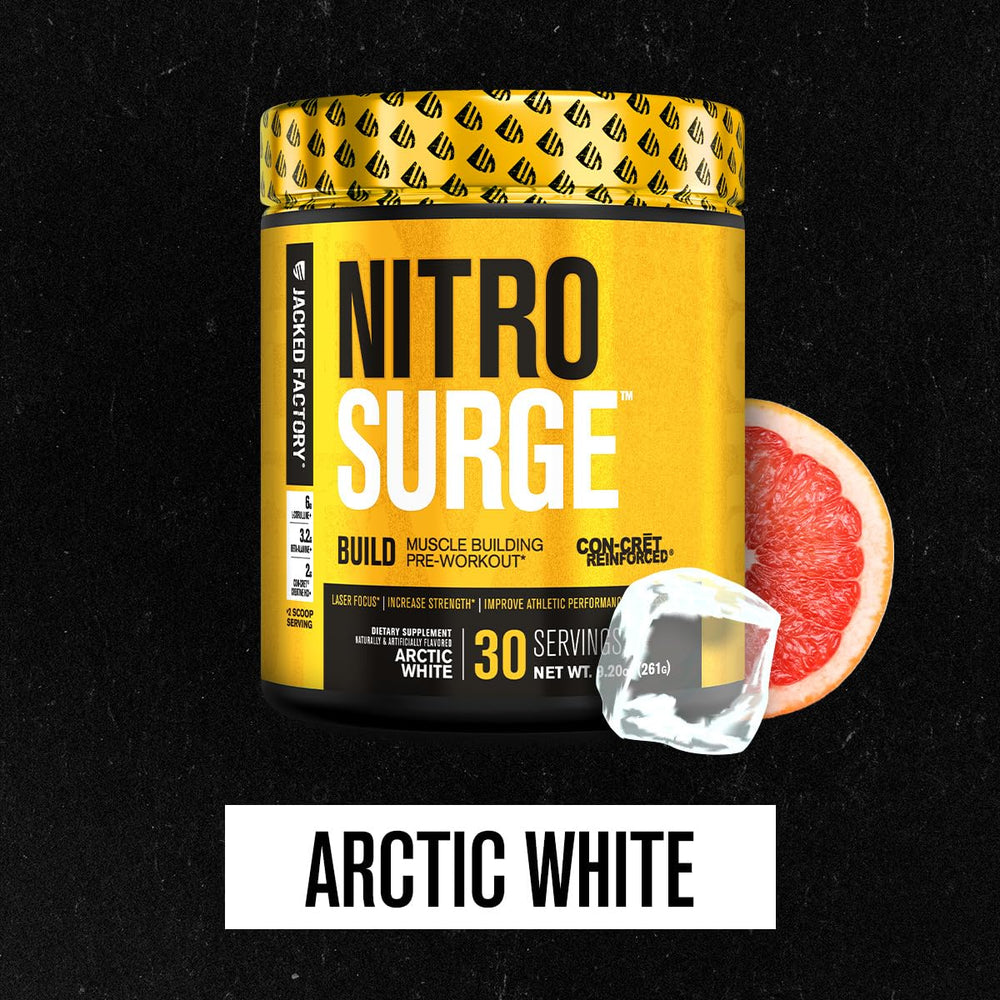 Front view of Jacked Factory Nitrosurge Build tub showing formula details.