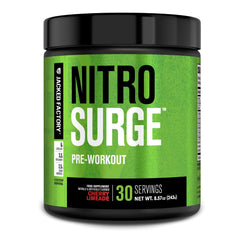Jacked Factory Nitrosurge Cherry Limeade tub with scoop for sustained energy during workouts