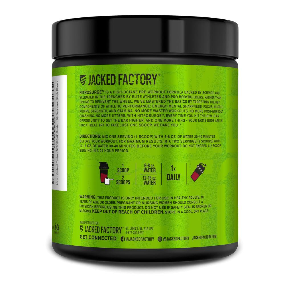 Packaging graphic for Nitrosurge highlighting bold branding for gym use