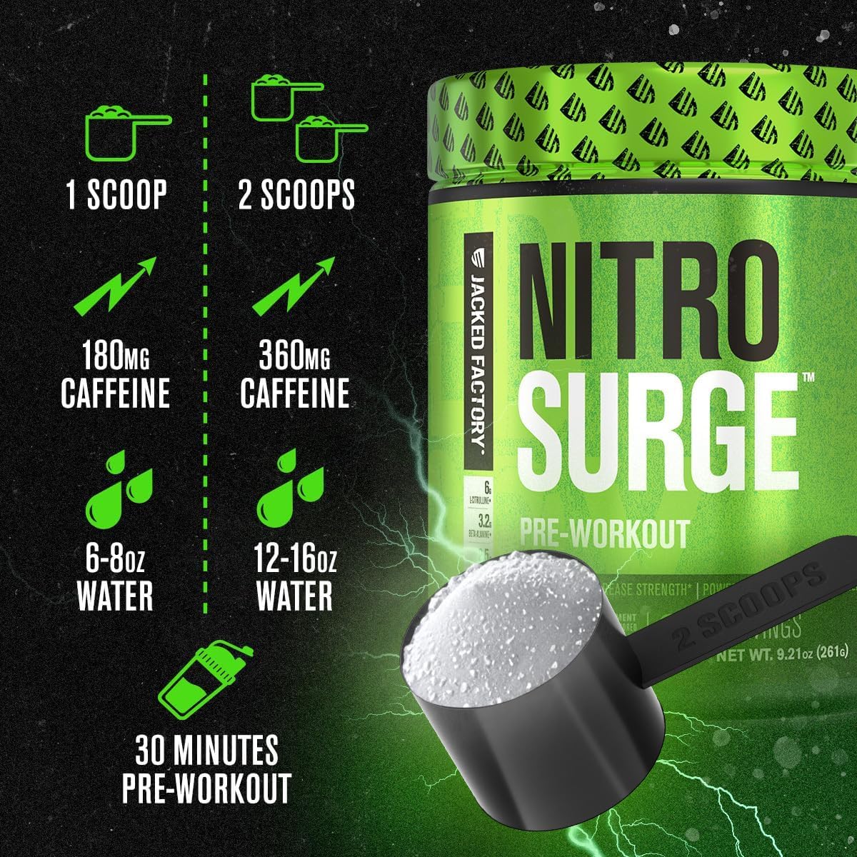 Jacked Factory Nitrosurge powder pour captures quick dissolution during training.