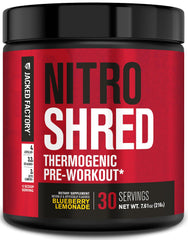Jacked Factory Nitrosurge Shred bottle front highlighting energy-boosting pre workout
