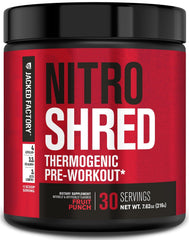 Jacked Factory Nitrosurge Shred powder in fruit punch ready to mix for workouts